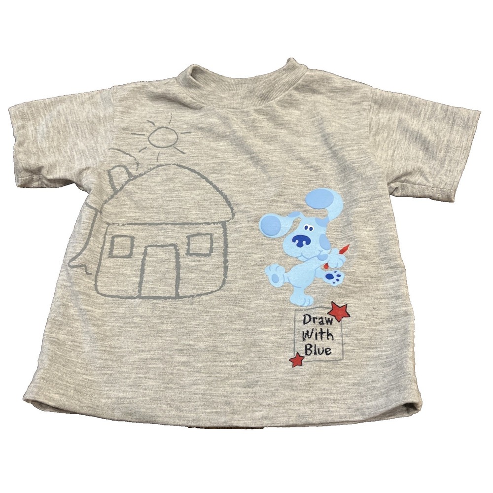 Vtg Blues Clues Gray Y2K Graphic T-Shirt 12 Month Baby Toddler Short Sleeve Draw